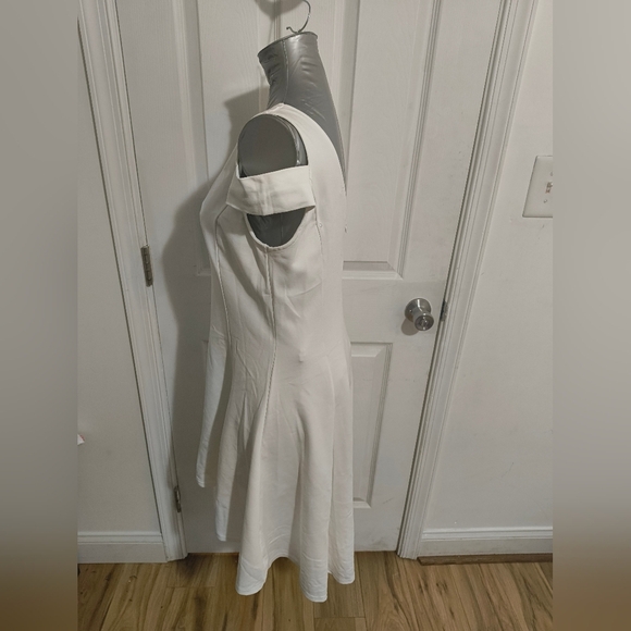 Cream Fit and Flare Mini Dress with Cold Shoulder 37 - Picture 2 of 4